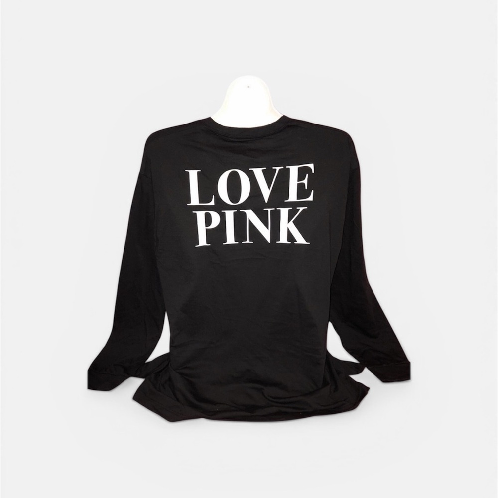 Victoria Secret PINK Oversized Black Logo Campus Long sleeve Tee size large